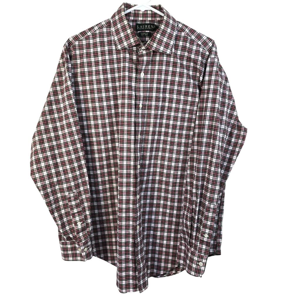 Lauren Ralph Lauren Shirt Men's 16.5 Red Green Plaid Classic Preppy Old Money